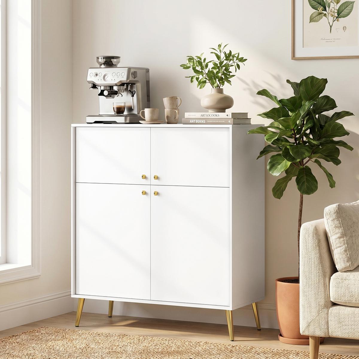 SIDEBOARD Spanplatte Metall Cremeweiß - Goldfarben/Creme, Holzwerkstoff/Metall (40.5/122.4/105.4cm) - HOMCOM
