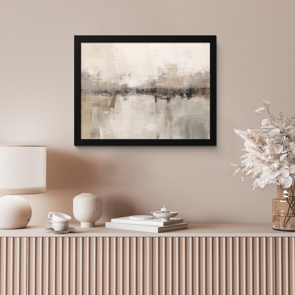 POSTER MIT RAHMENGERAHMTES BILD Moderne Kunst - Abstrakt - Beige 40x30 cm - Beige, Papier (40/30cm) - MuchoWow