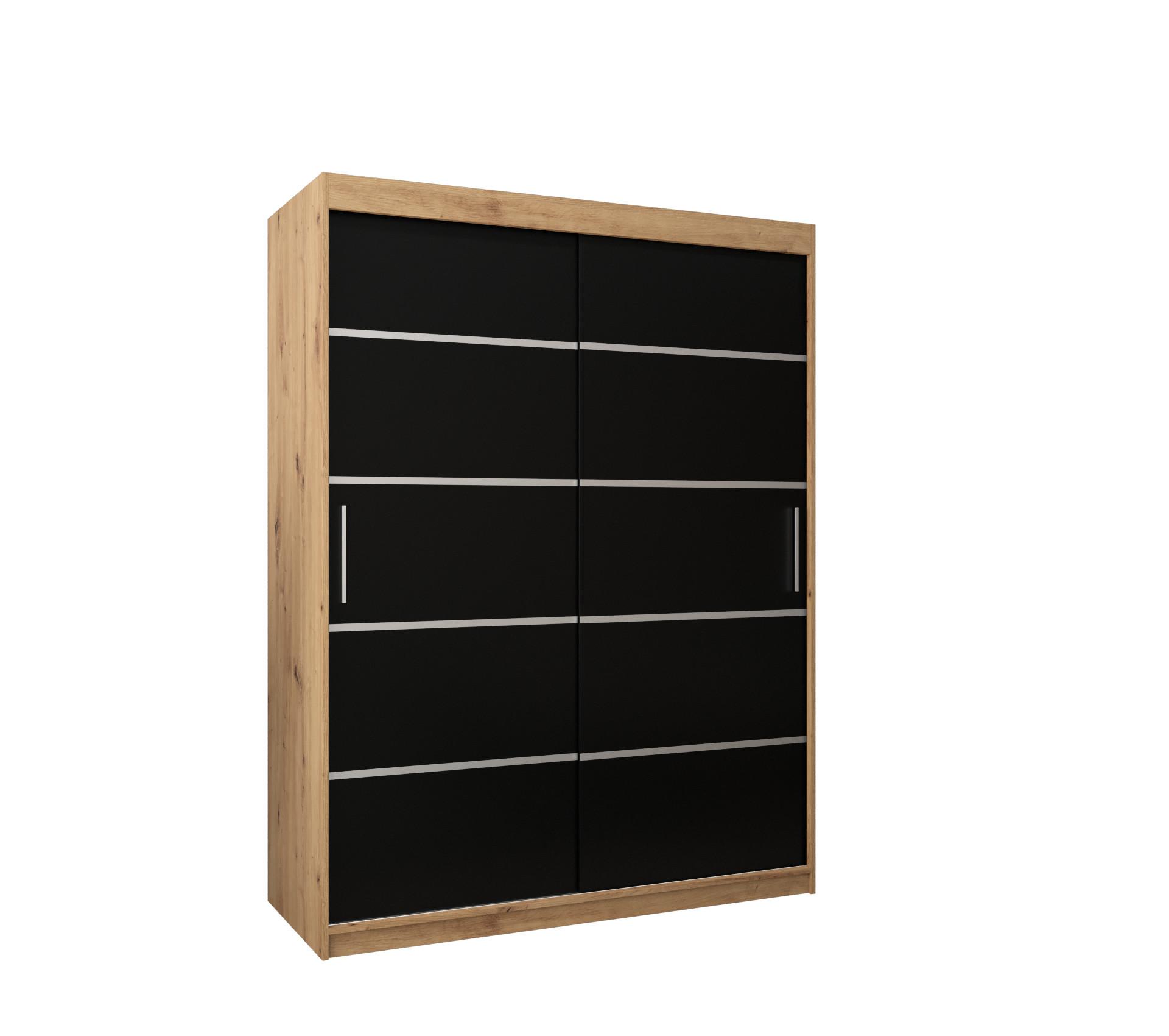 SCHWEBETÜRENSCHRANK 200/150/62 2-türig - Silberfarben/Schwarz, Holz/Kunststoff (150/200/62cm) - MÖBEL KRYSPOL