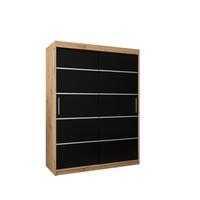 SCHWEBETÜRENSCHRANK 200/150/62 2-türig - Silberfarben/Schwarz, Holz/Kunststoff (150/200/62cm) - MÖBEL KRYSPOL