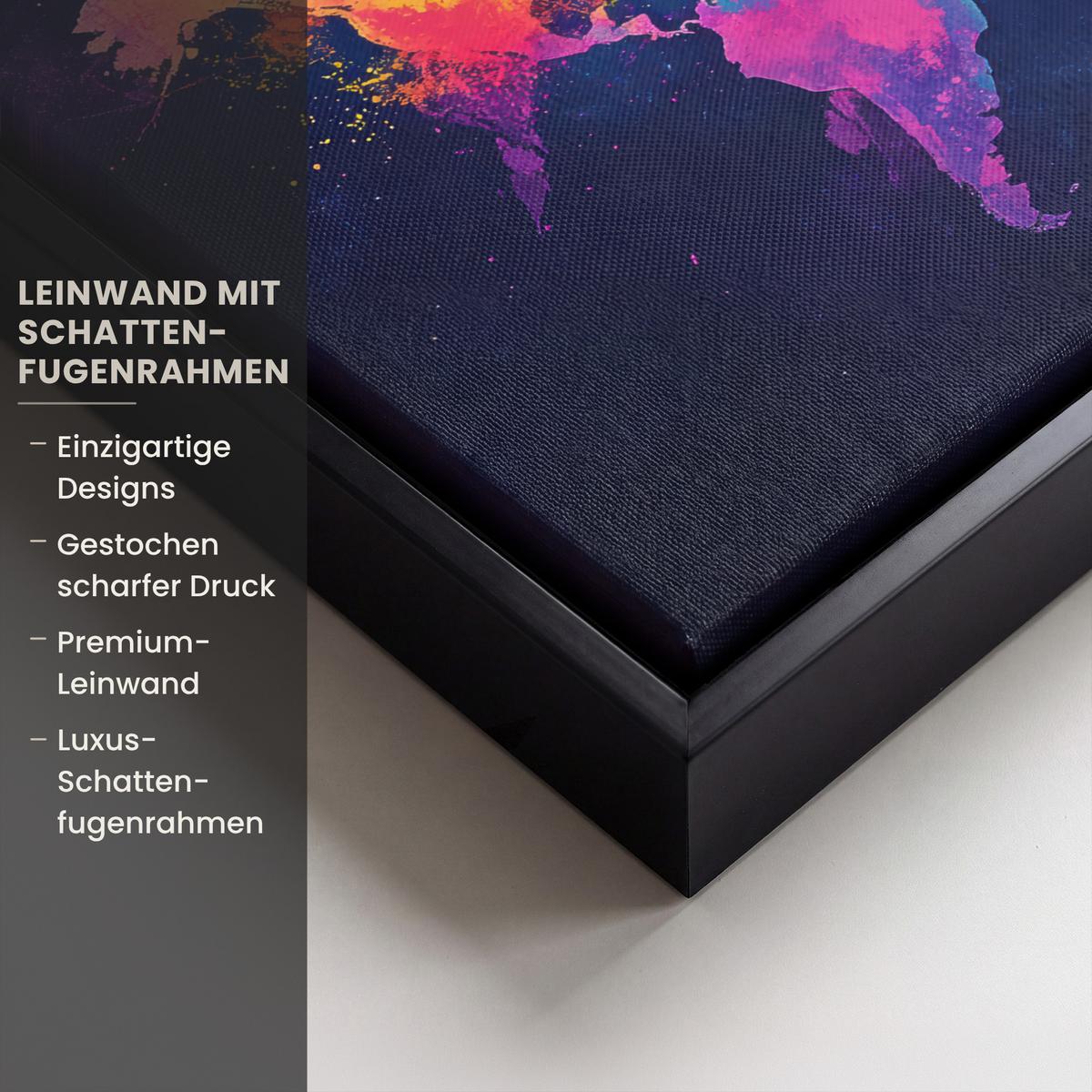 LEINWAND Bilder mit Rahmen - Weltkarte - Bunt - Graffiti - 30x20 - Multicolor, Textil (30/20cm) - MuchoWow