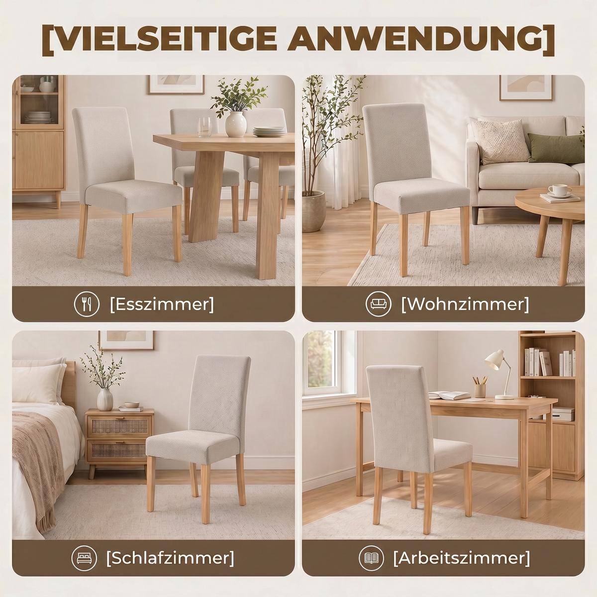 ESSZIMMERSTUHL 2er Set Polyester Gummibaumholz Beige - Beige/Creme, Holz/Textil (46/88/56cm) - HOMCOM