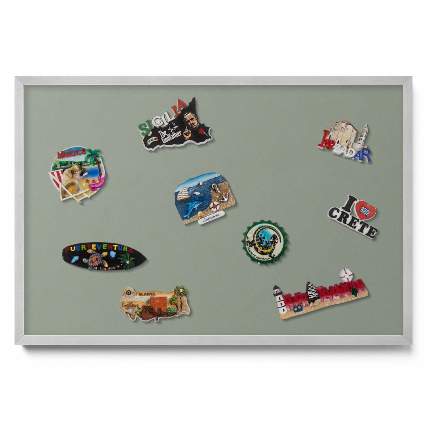 MAGNETTAFEL 60x40 cm Silberner Rahmen Helloliv - Salbeigrün, Metall (60/50/0.4cm) - TULUP
