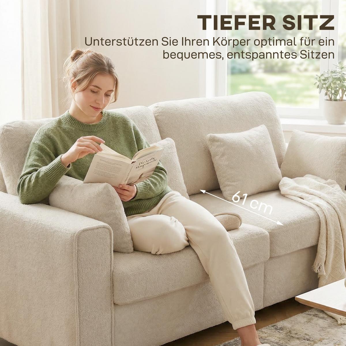 SOFA 3-Sitzer aus Polyester Beige - Beige/Schwarz, Holzwerkstoff/Kunststoff (85/90/211.5cm) - HOMCOM