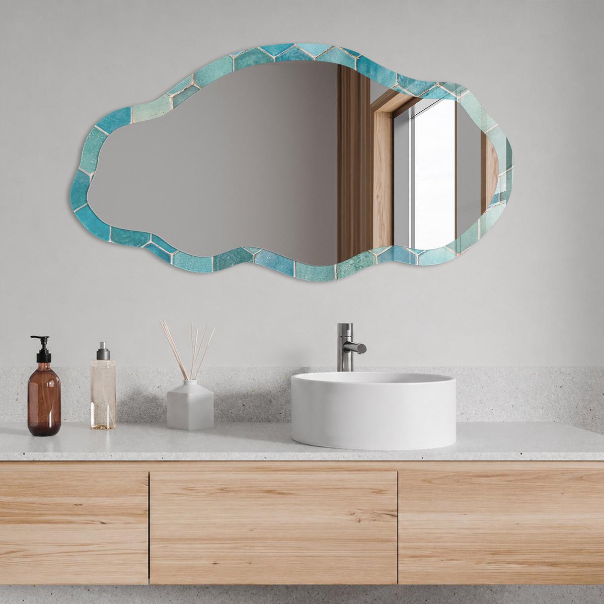 SPIEGEL 90x45 cm asymmetrisch mit Druck - Türkisfarbenes Mosaik - Transparent, Glas (45/90/0.4cm) - TULUP