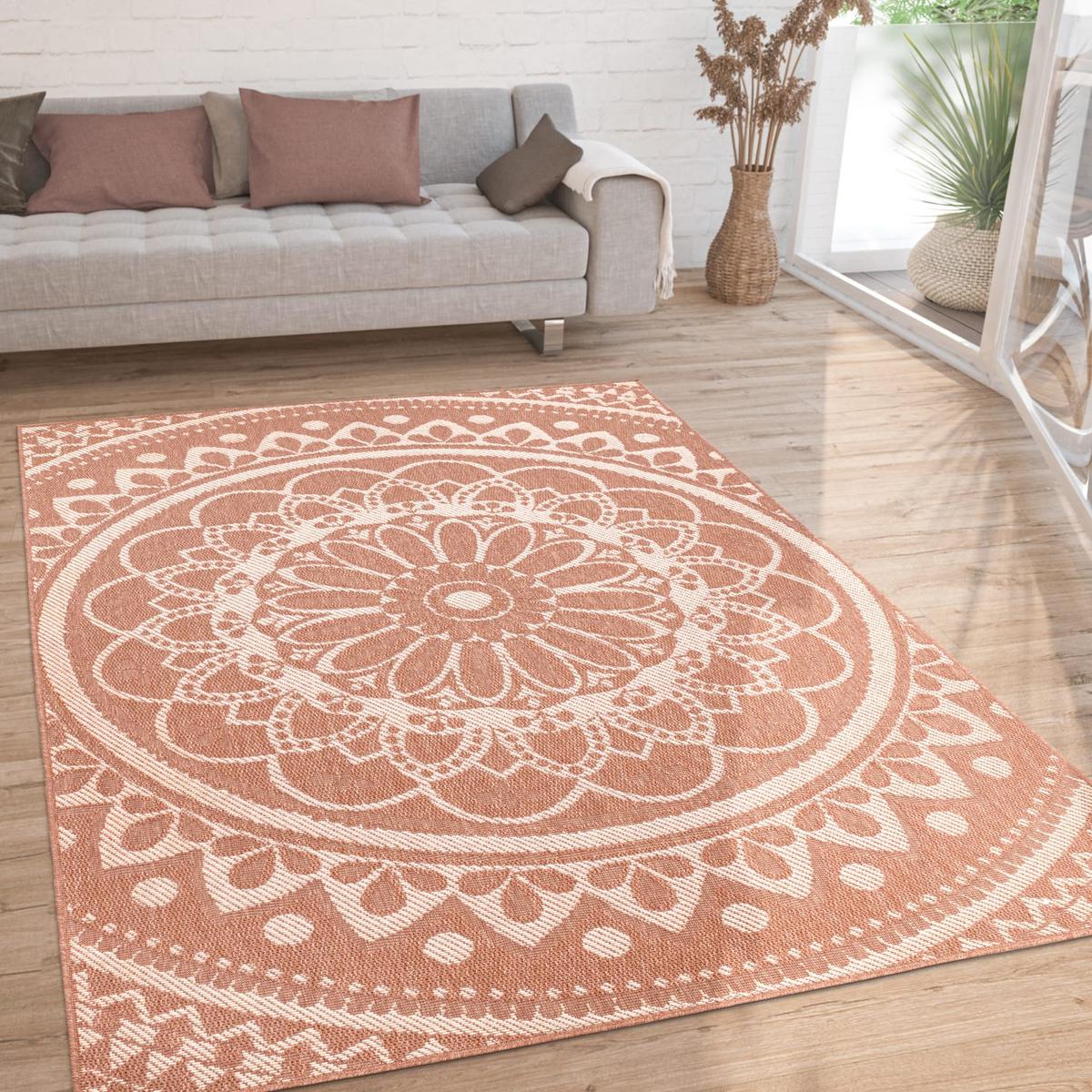 FLACHWEBTEPPICH, mit Mandala-Muster, Apricot, 160 x 220 cm - Orange, Textil (160/220cm) - KADIMA DESIGN