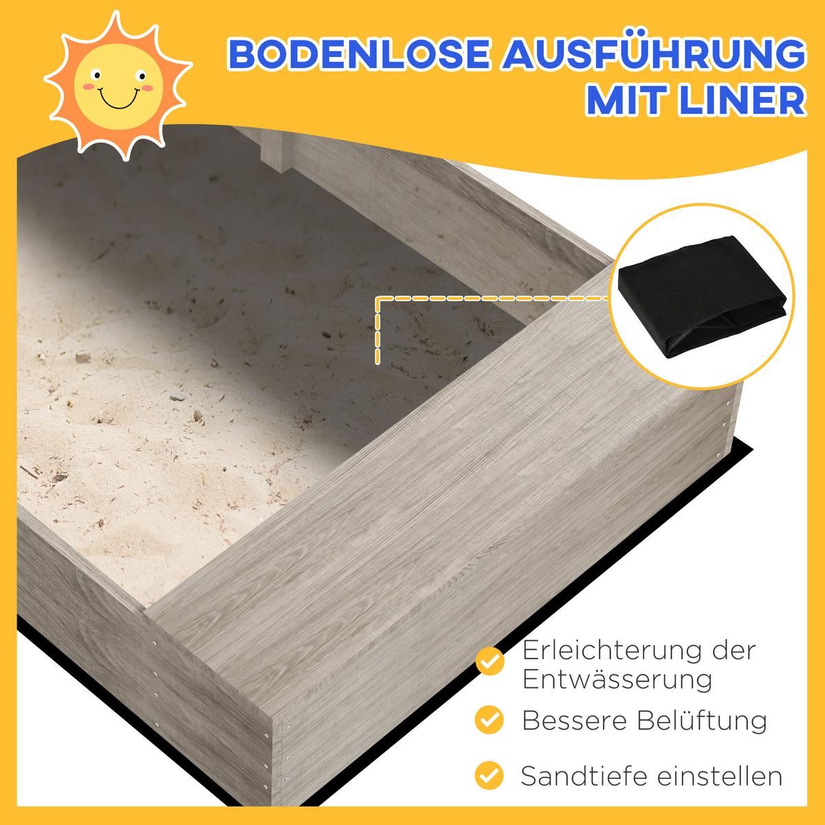 SANDKASTEN 154 x 80 x 60 cm Sandkiste aus Holz mit Küchenelementen Grau - Grau, Holz (154/80/60cm) - Outsunny