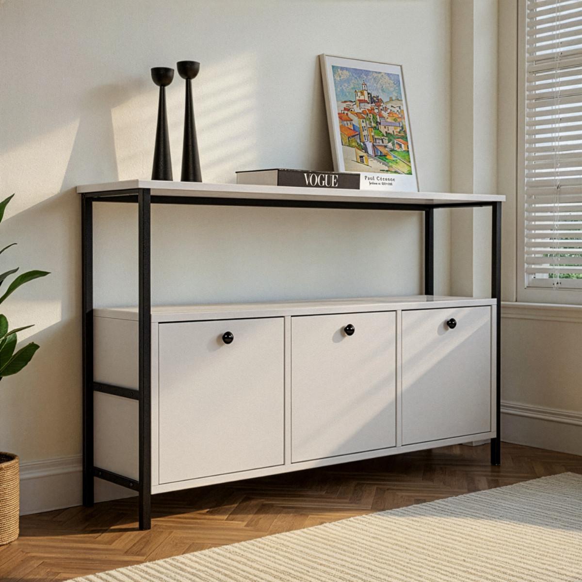 SIDEBOARD mit 3 Türen und 1 oberer Ablagefläche 120/29,5/77 cm - Schwarz/Weiß, Holzwerkstoff (29.5/77/20.5cm) - Calicosy
