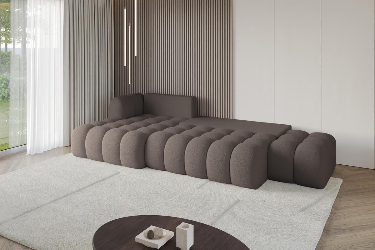 ECKSOFA mit Schlaffunktion Ottomane Links OLEA-L2 321x164x75 Braun Bouclé - Schwarz/Braun, Holzwerkstoff/Kunststoff (321/164cm) - ALTDECOR
