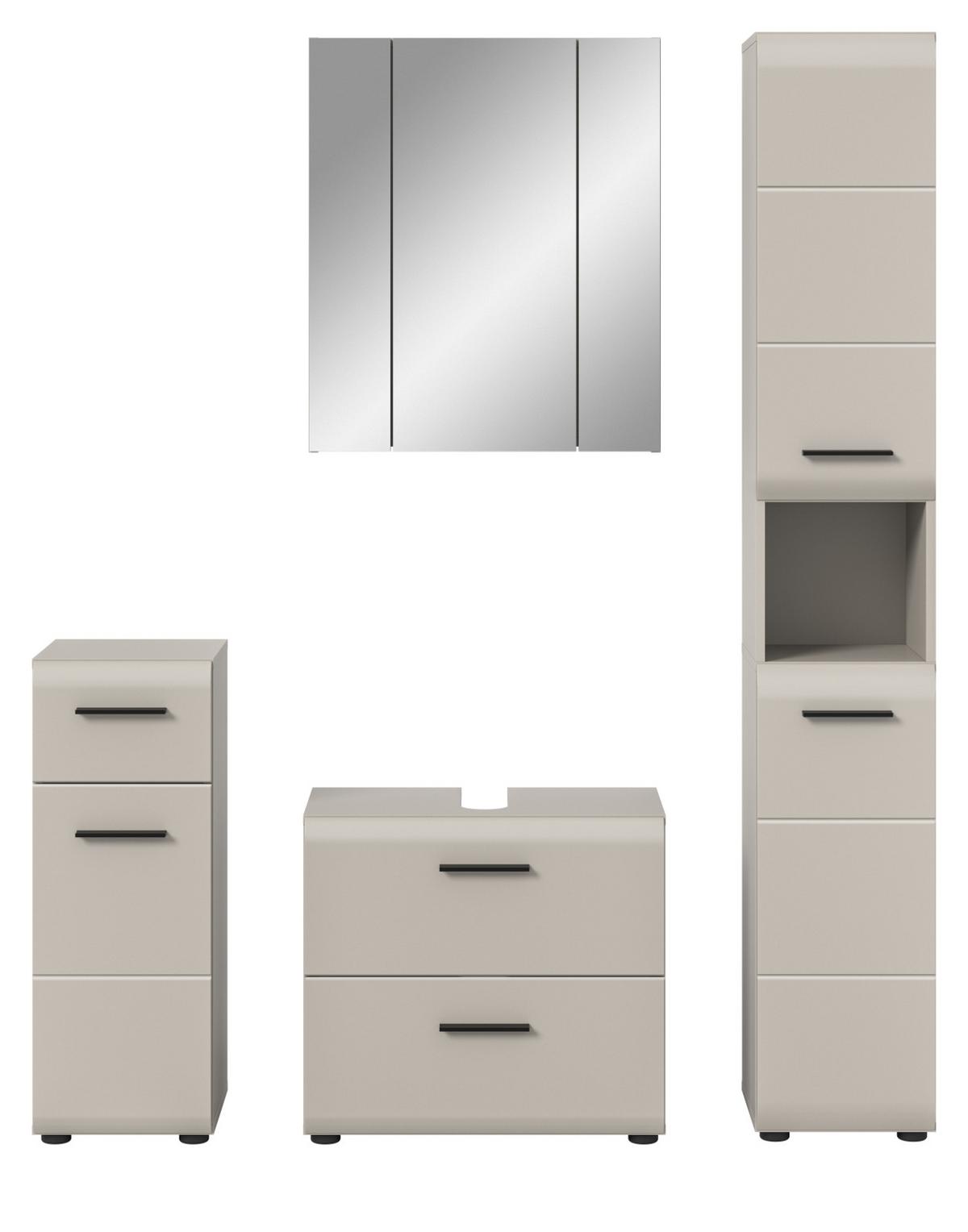 BADMÖBEL-SET Kaschmir 150 cm 4-teilig, Komplettset in modernem Design - Kaschmir/Schwarz, Glas/Holzwerkstoff (150/185/30cm) - Inn.Furn