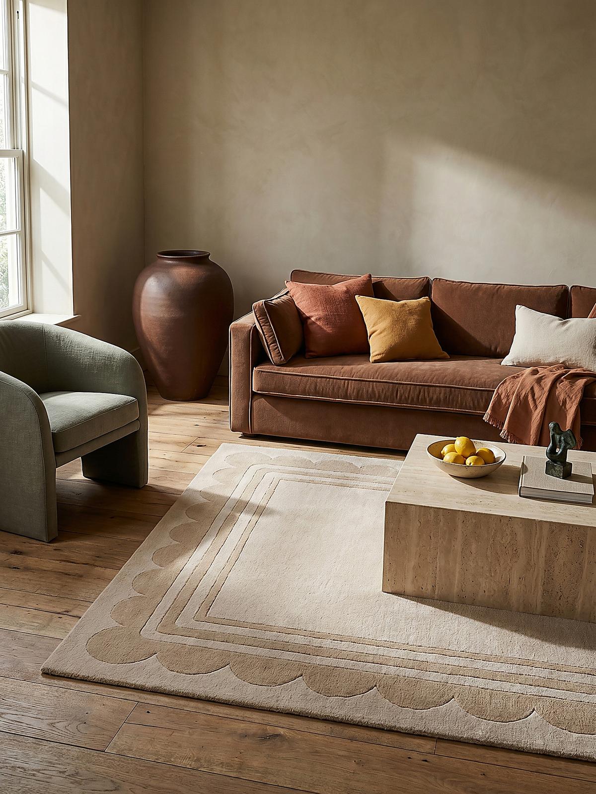 WOLLTEPPICH WENSUM, mit grafischem Muster mit Rahmen, Beige, 160 x 230 cm - Beige, Textil (230/160cm) - KADIMA DESIGN