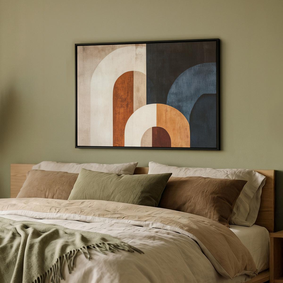 LEINWAND Bilder mit Rahmen - Abstrakt - Formen - Dunkelblau - 70x50 - Cognac, Textil (70/50cm) - MuchoWow
