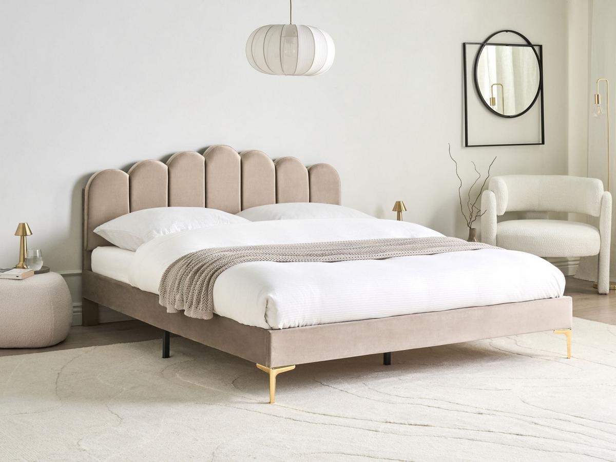 BETT mit Lattenrost 160/200 cm Samtstoff Taupe Sauvian - Taupe, Textil (160/200cm) - Beliani