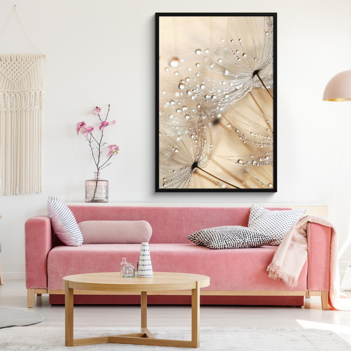 POSTER MIT RAHMENGERAHMTES BILD Löwenzahn - Abstrakt - Natur - Beige Bilderleiste 80x120 cm - Braun, Papier (80/120cm) - MuchoWow