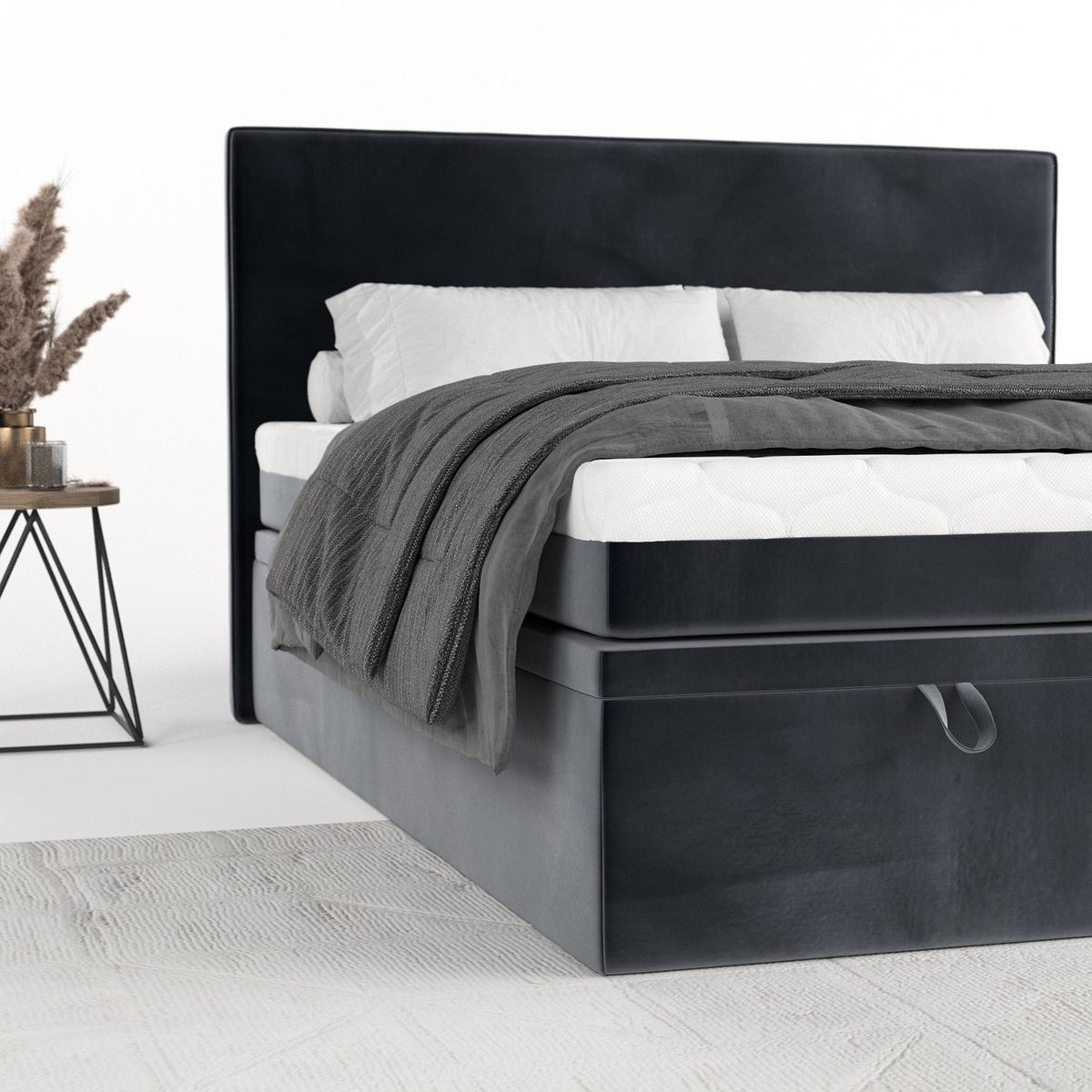 BOXBETT Zalla 200/200 cm Dunkelgrau im Kronos Stoff - Dunkelgrau/Schwarz, Holz/Holzwerkstoff (200/200cm) - AltaBeds