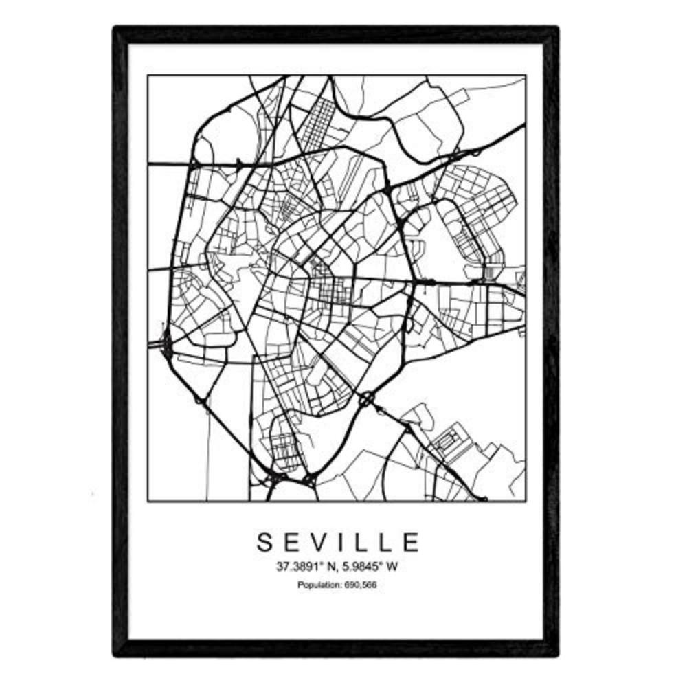 POSTER Sevilla Nordic-Stil A3 Schwarzer Rahmen - Schwarz, Papier (29.7/5/42cm) - Nacnic