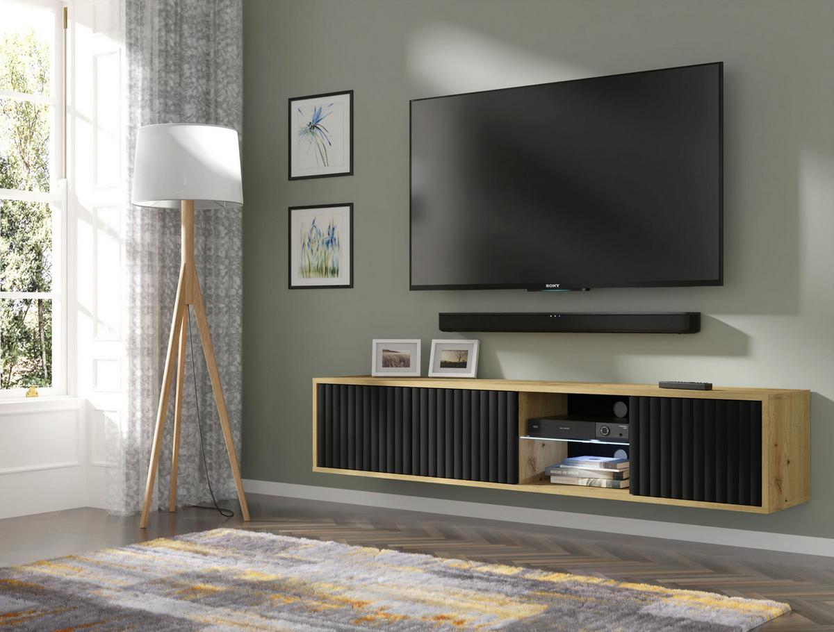 TV LOWBOARD Artisan Eiche, Schwarz 156/31/31 - Schwarz, Holzwerkstoff (156/31/31cm) - RAUMHIRSCH FURNITURE