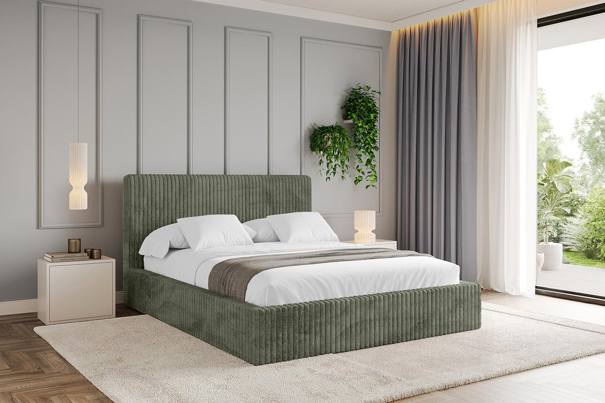 POLSTERBETT mit Bettkasten und Lattenrost, Bett mit Matratze H3/H4 - ALOVA-V1 120x200 Olivgrün - Olivgrün, Holzwerkstoff/Textil (120/200cm) - ALTDECOR