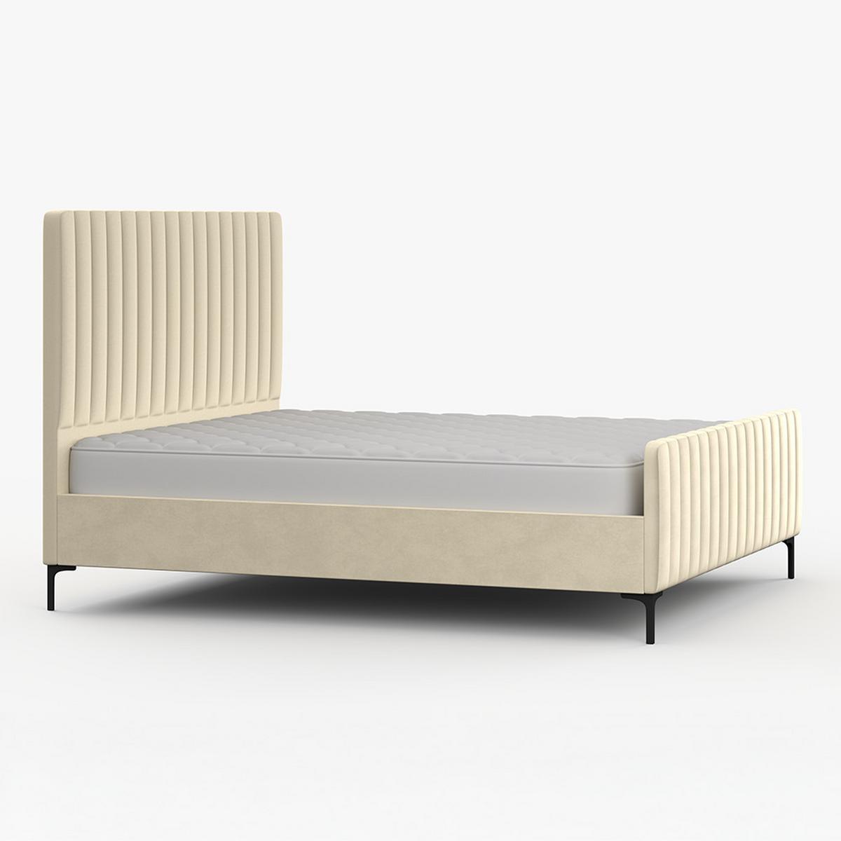 POLSTERBETT AURORA, Lattenrost, ohne Bettkasten, gepolsterte Kopfstütze 160/200 in Creme - Creme/Schwarz, Holz/Textil (160/200cm) - imoebel24