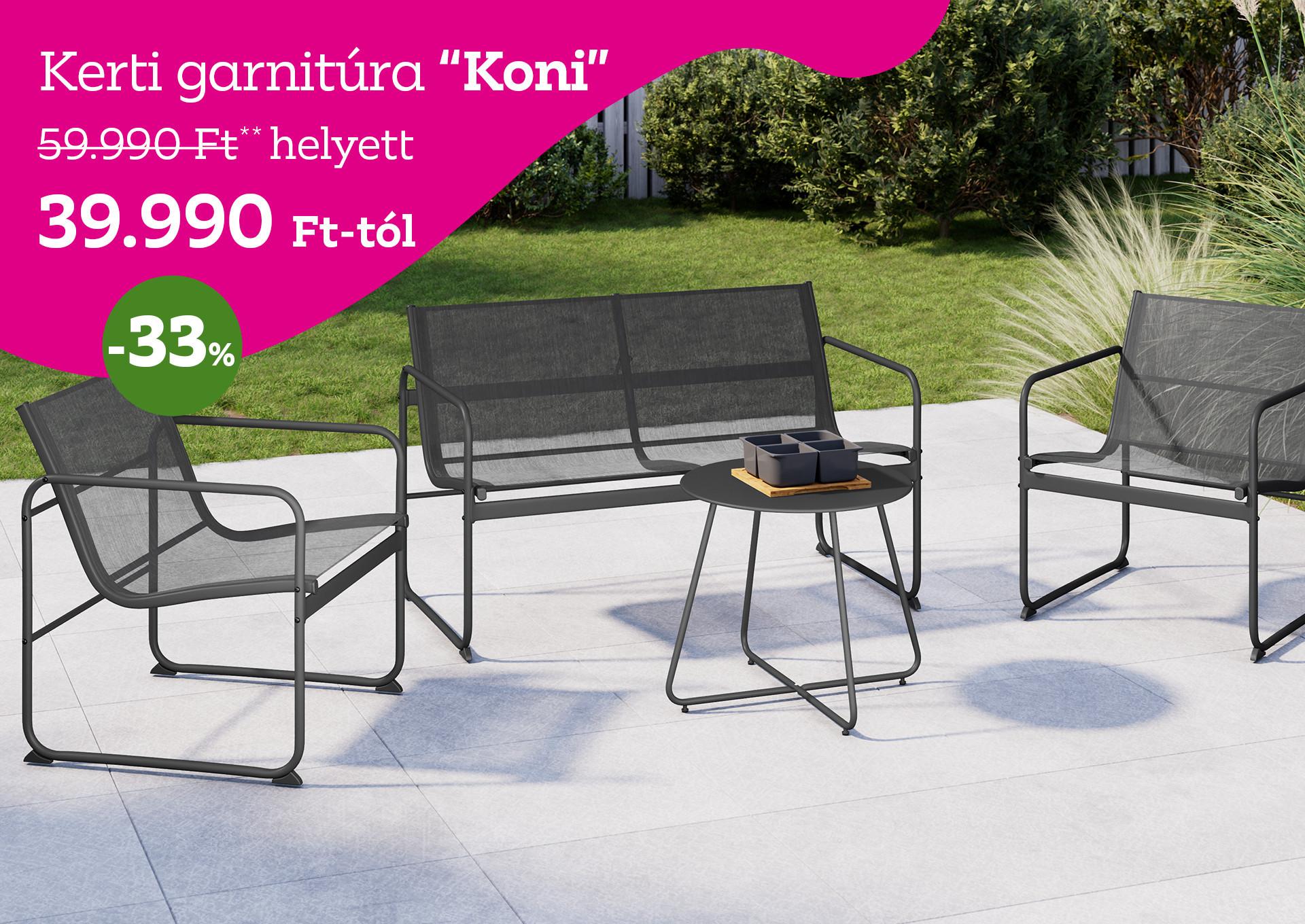Kerti garnitúra KONI 59990Forint helyett 39990-tól, kedvezmény mértéke: 33%