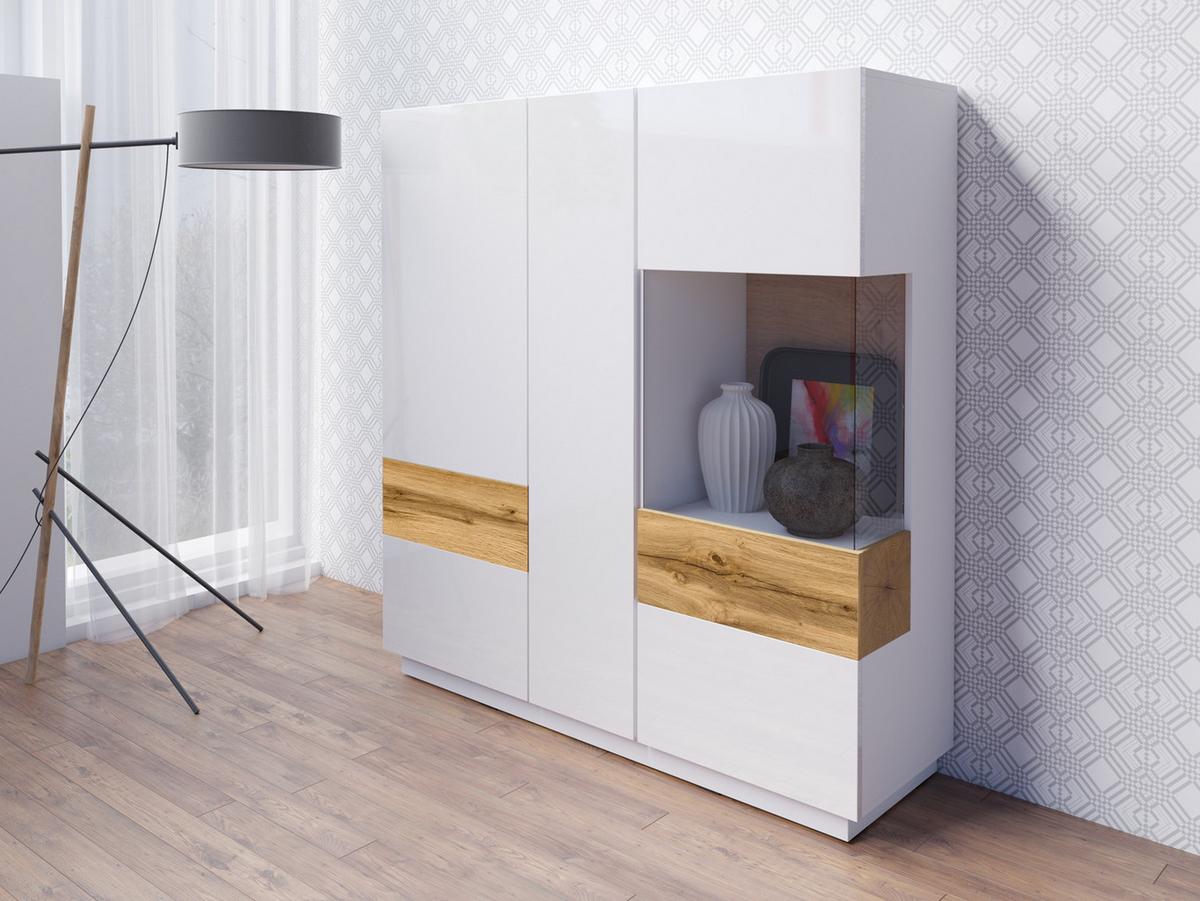 GESCHIRRSCHRANK Andrea Weiß und Holz - Weiß, Holzwerkstoff (130/139/40cm) - Petits-meubles