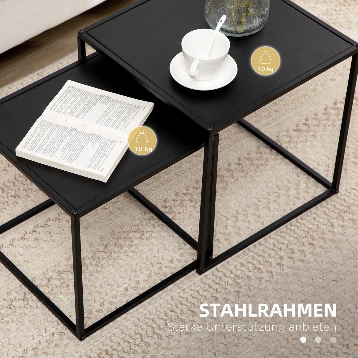2ER-SET Couchtisch Beistelltisch für Wohnzimmer aus Stahlgestell Schwarz - Schwarz, Metall (40/40/40cm) - HOMCOM