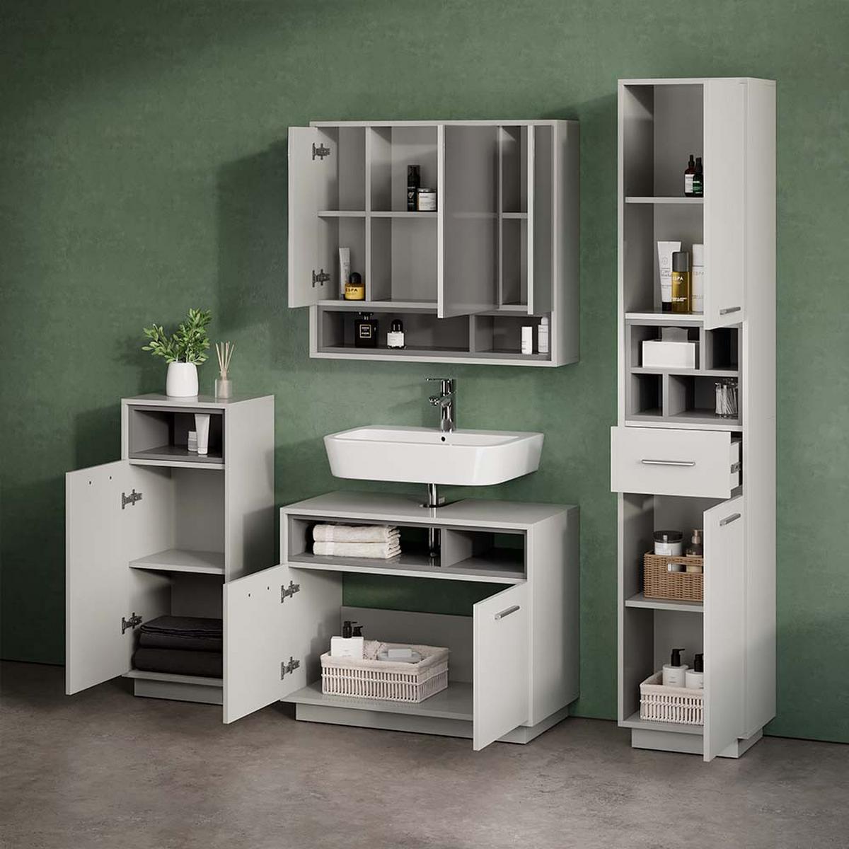 BADMÖBEL-SET Temo Grau 4 Teile - Grau, Holzwerkstoff (80/93/40cm) - Livinity®