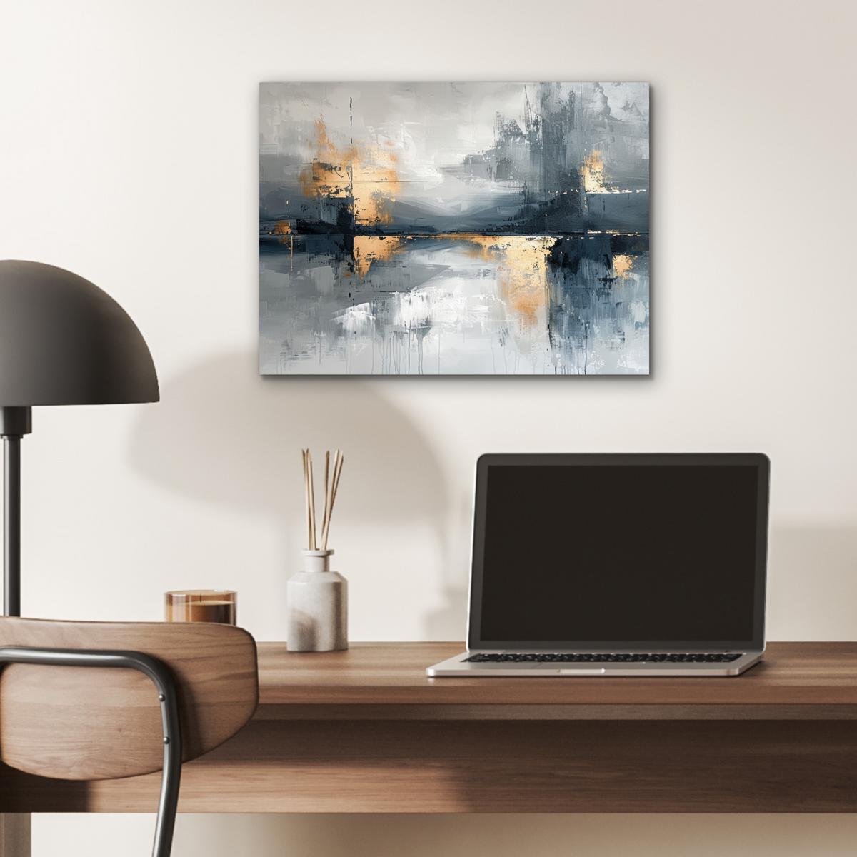METALLBILD Kunst - Grau - Gold - Abstrakt 40x30 cm - Dunkelgrau, Metall (40/30cm) - MuchoWow