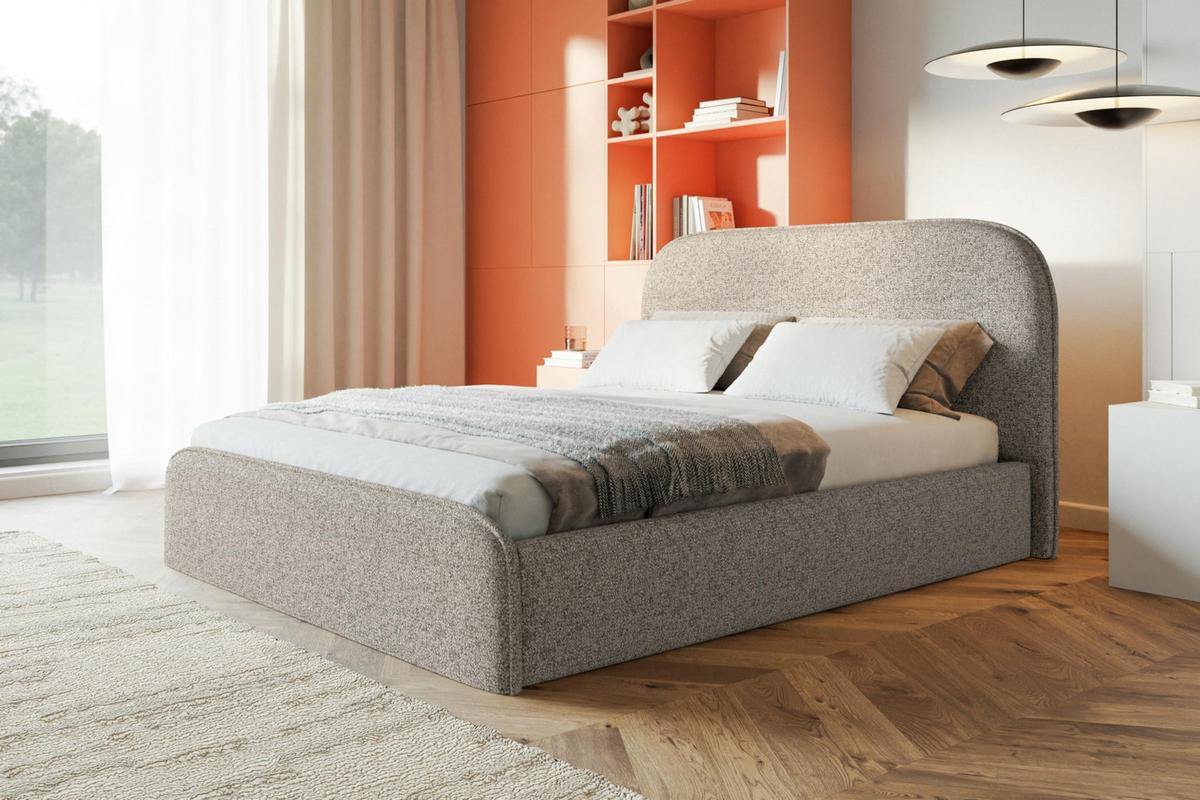 BETT 90x200 - Polsterbett mit Bettkasten und Holzrahmen - Modern Betten - Eleganter Puente-Stoff - Kollektion Vienna - Beige Melange - Beige, Holz/Textil (90/200cm) - Alpi-Möbel