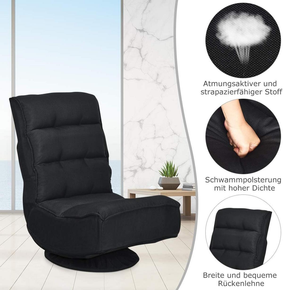 BODENSTUHL Bodensessel Schwarz - Schwarz, Textil (75/83/58cm) - COSTWAY