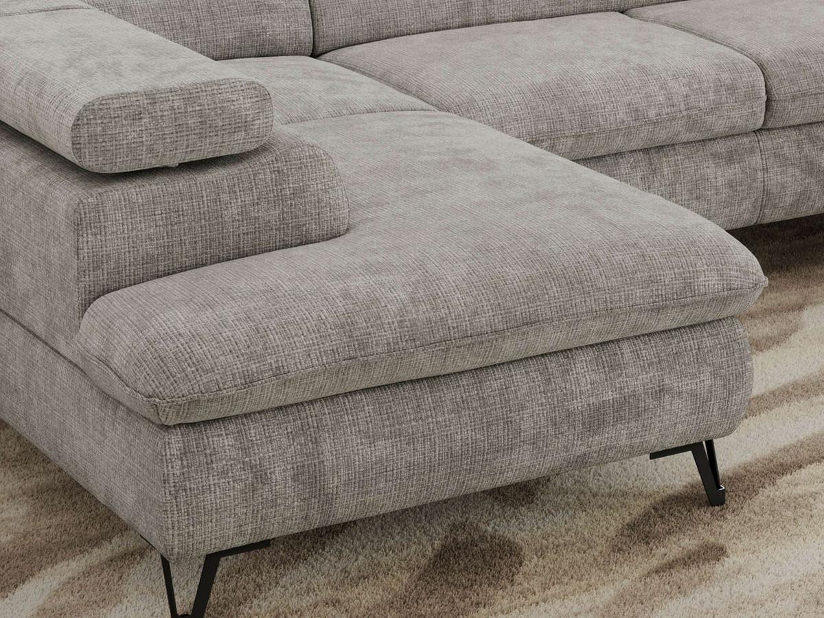 WOHNLANDSCHAFT PABLO U Schenille grob gewebt Hellgrau mit Topper Visco - Hellgrau/Schwarz, Textil/Metall (346/76/208cm) - MKS