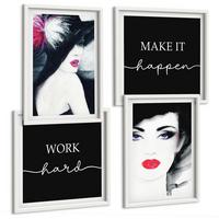 BILDER SET 4er Set - 50x50 cm & 40x60 cm Weißer Rahmen - Porträts von Frauen mit Lippen - Weiß, Kunststoff (50/50cm) - TULUP
