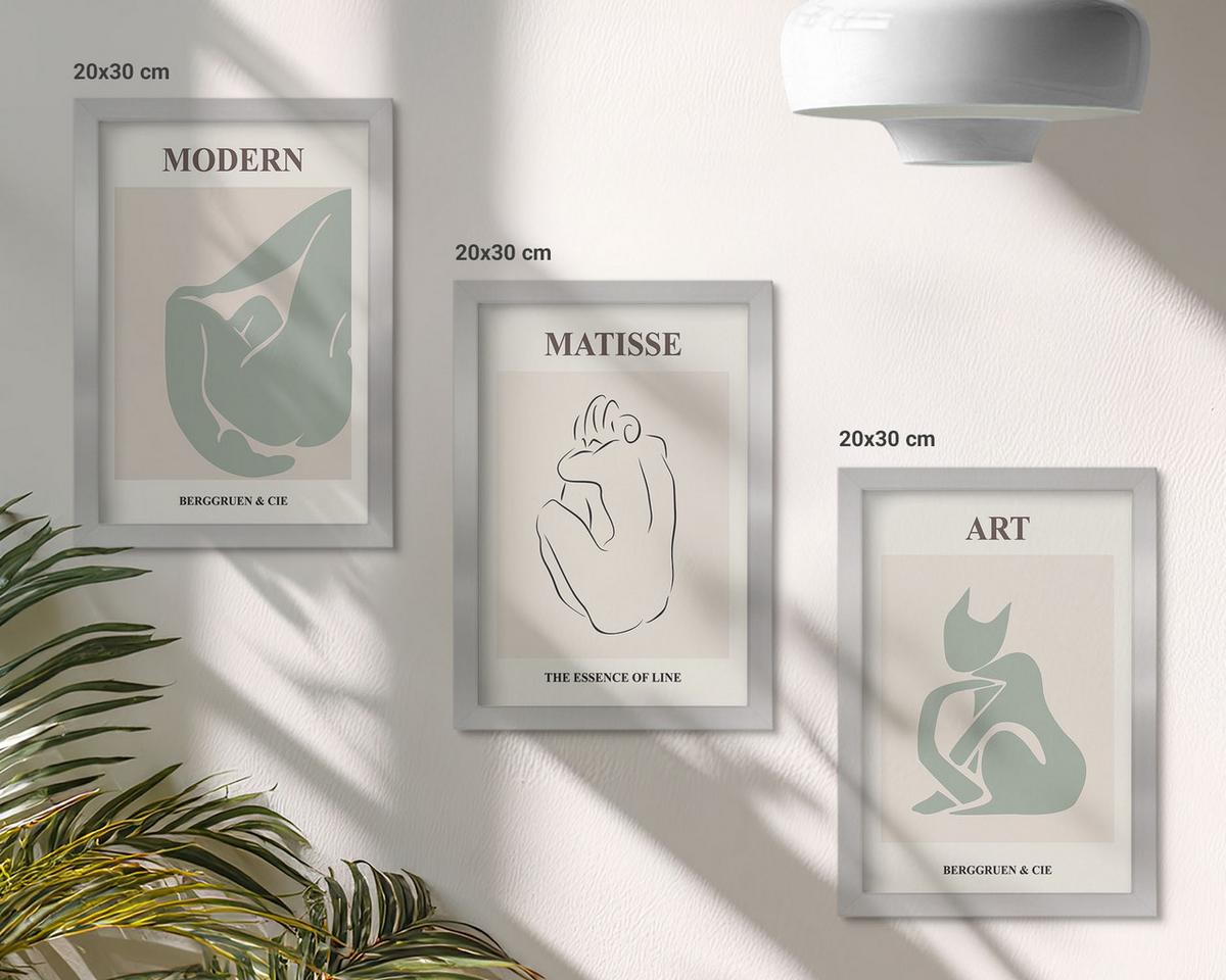 BILDER SET 3er Set - 20x30 cm Silberner Rahmen - Abstrakte Pastellfiguren - Silberfarben, Kunststoff (20/30cm) - TULUP