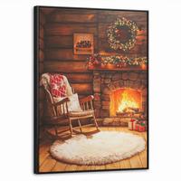 LEINWAND Bilder mit Rahmen - Winter - Weihnachten - Zuhause - Kamin - 50x70 - Bernsteinfarben, Textil (50/70cm) - MuchoWow