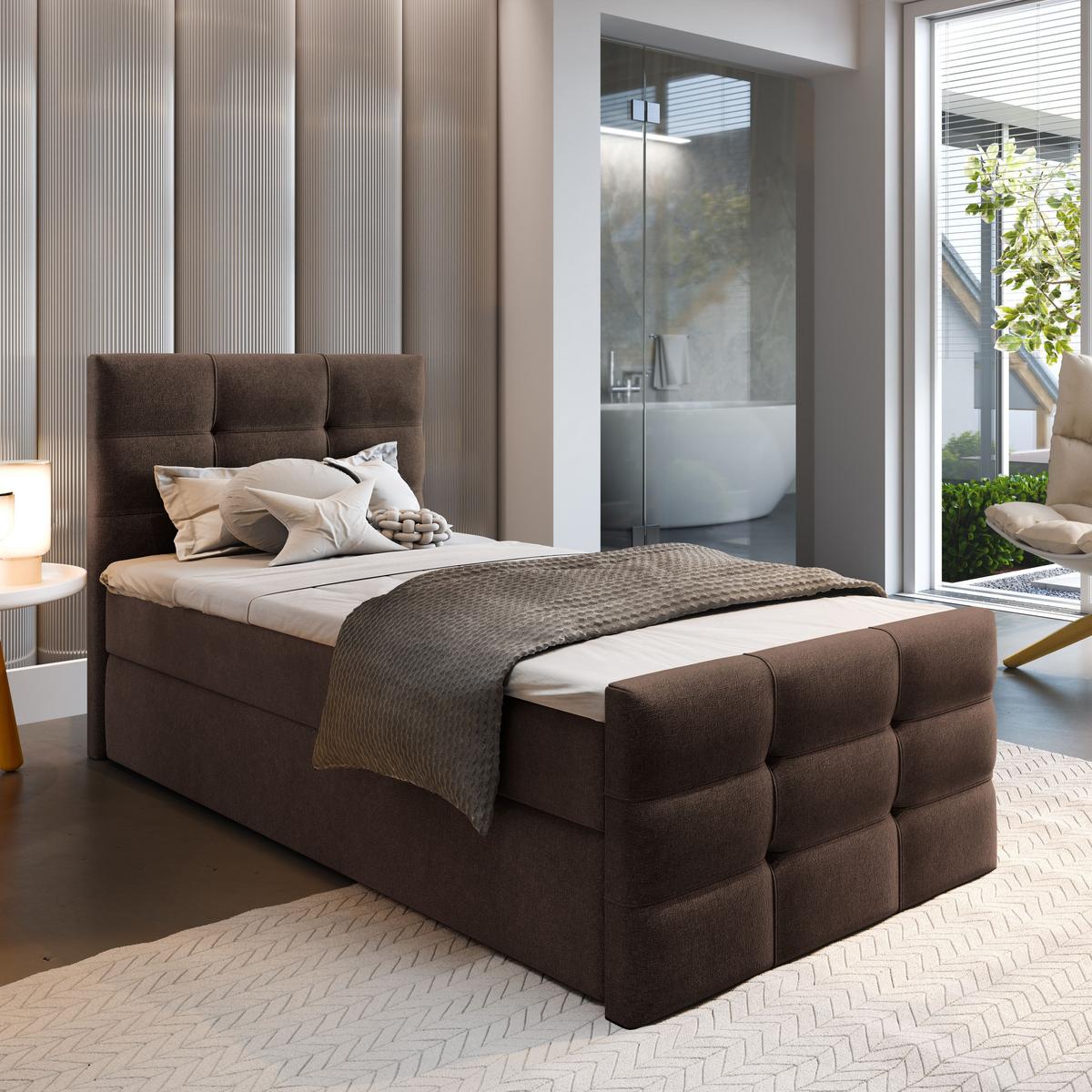 BOXBETT AMON 100 100x200 cm mit Matratze und Topper - Braun - Braun, Holz (100/200cm) - MASSENO