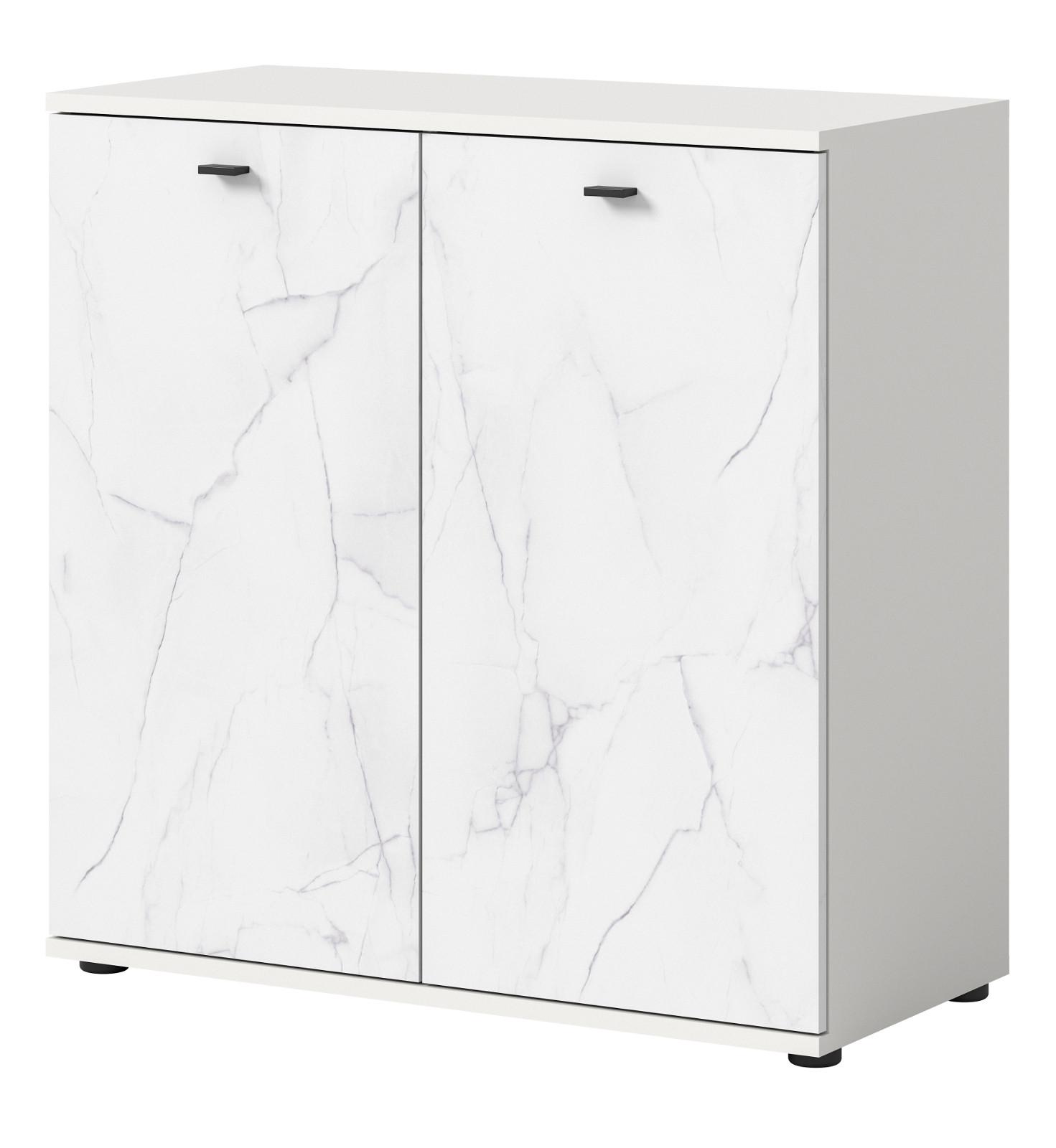 KOMMODE weiß Marmor 86 x 88 cm, Sideboard mit Soft-Close - Schwarz/Weiß, Holzwerkstoff/Kunststoff (86/87/40cm) - Inn.Furn