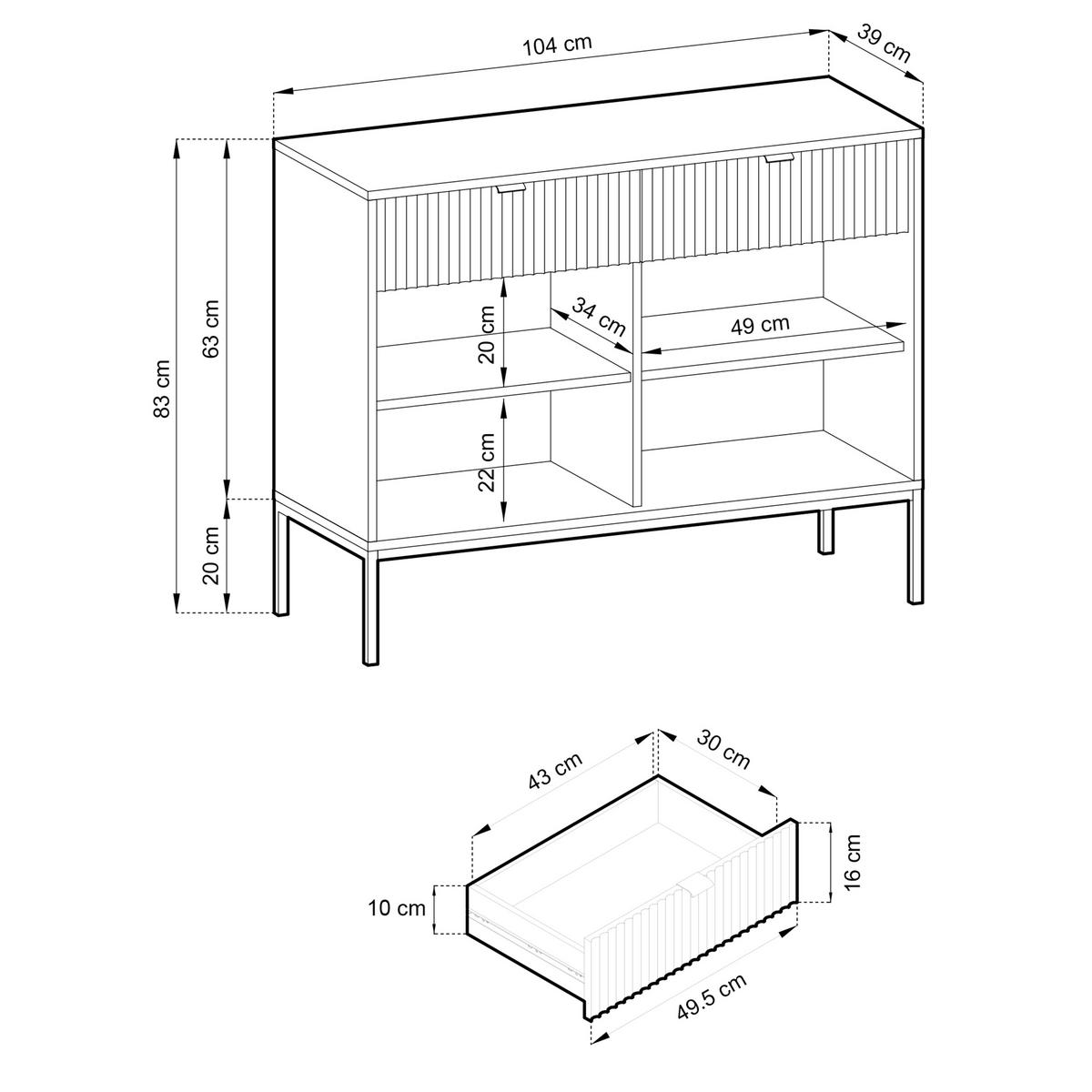 SIDEBOARD STELLARE 104x39x83 cm mit 2 Schubladen und 2 Türen Eichefarben - Braun, Holzwerkstoff (104/83/39cm) - MASSENO