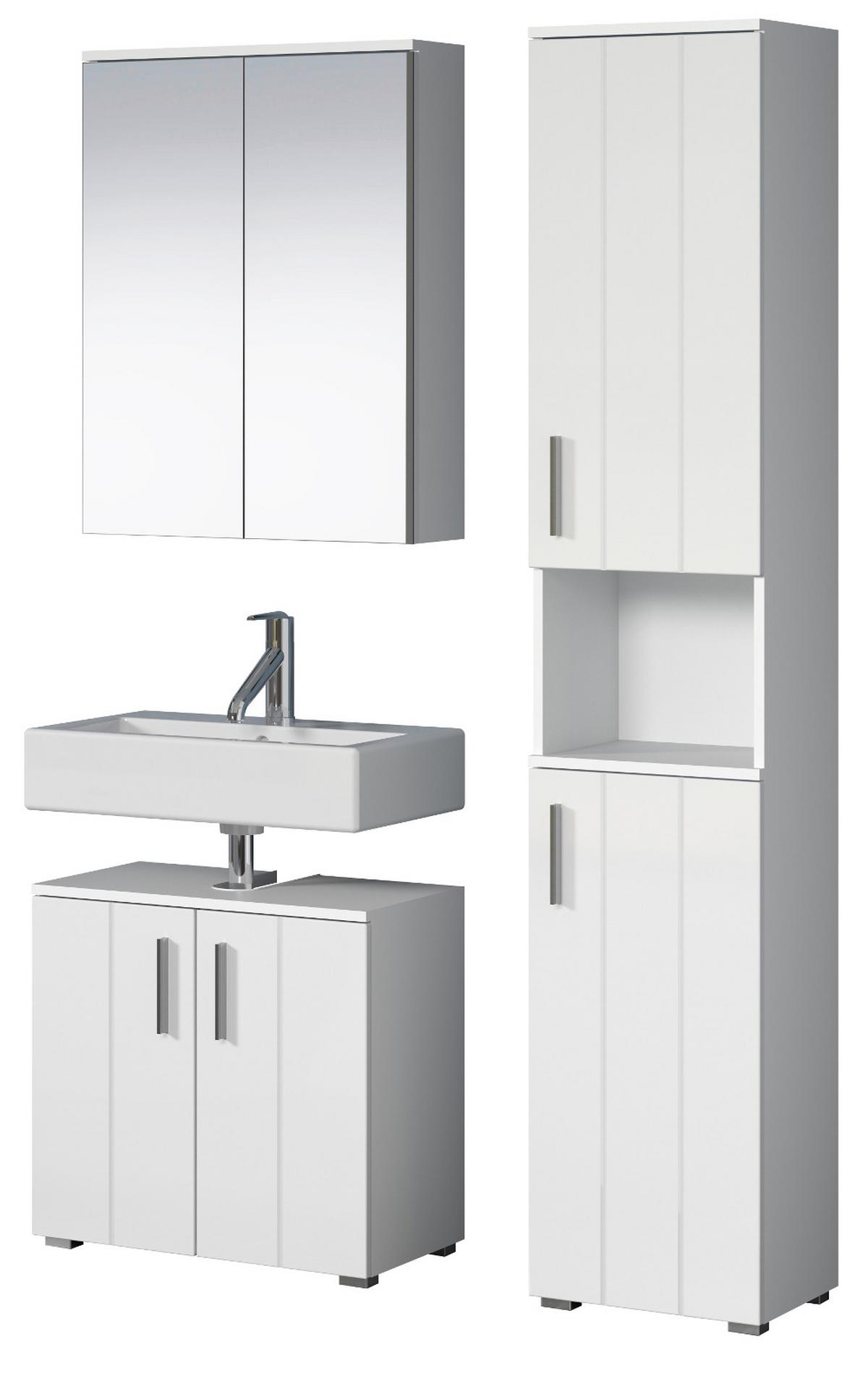 BADMÖBEL-SET weiß Hochglanz 112 x 192 cm, Badezimmer Schränke mit viel Stauraum - Weiß Hochglanz/Silberfarben, Holzwerkstoff/Kunststoff (112/192/32cm) - Top.Furn