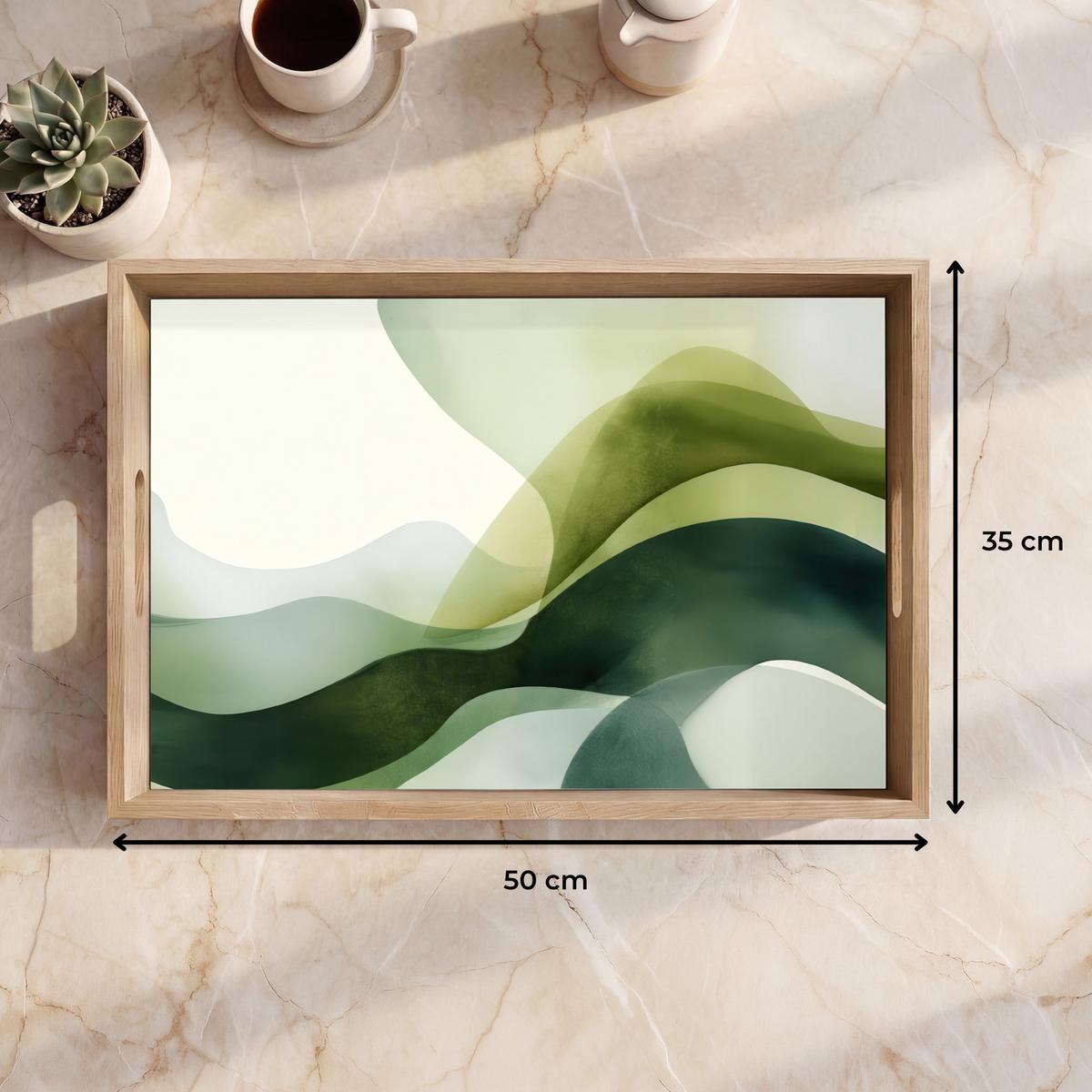 TABLETT Wellen - Abstrakt - Hellgrün - Ornamental 50x35 cm - Grün, Holz (50/5/5cm) - OnlyWow