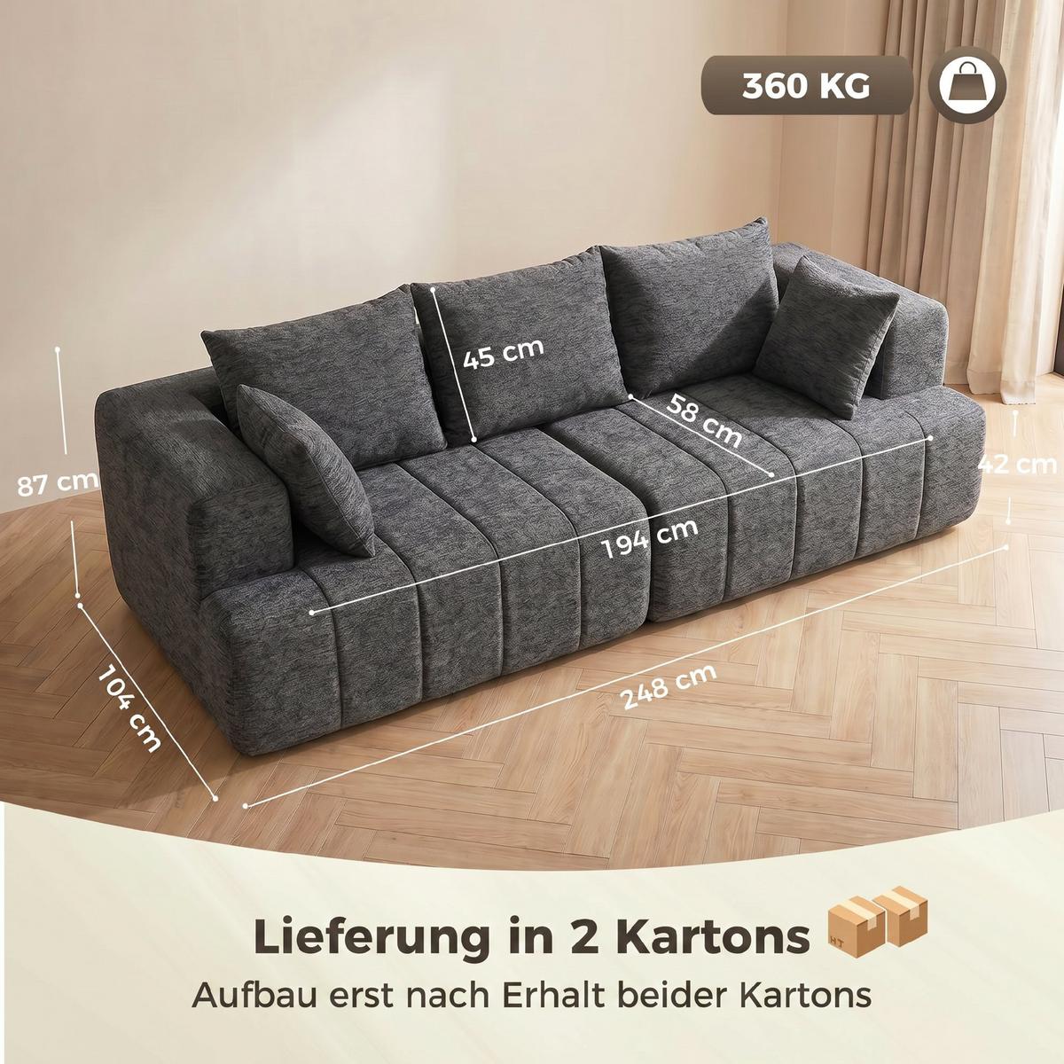 3-SITZER-SOFA Polyester Grau - Grau, Textil (104/87/248cm) - HOMCOM