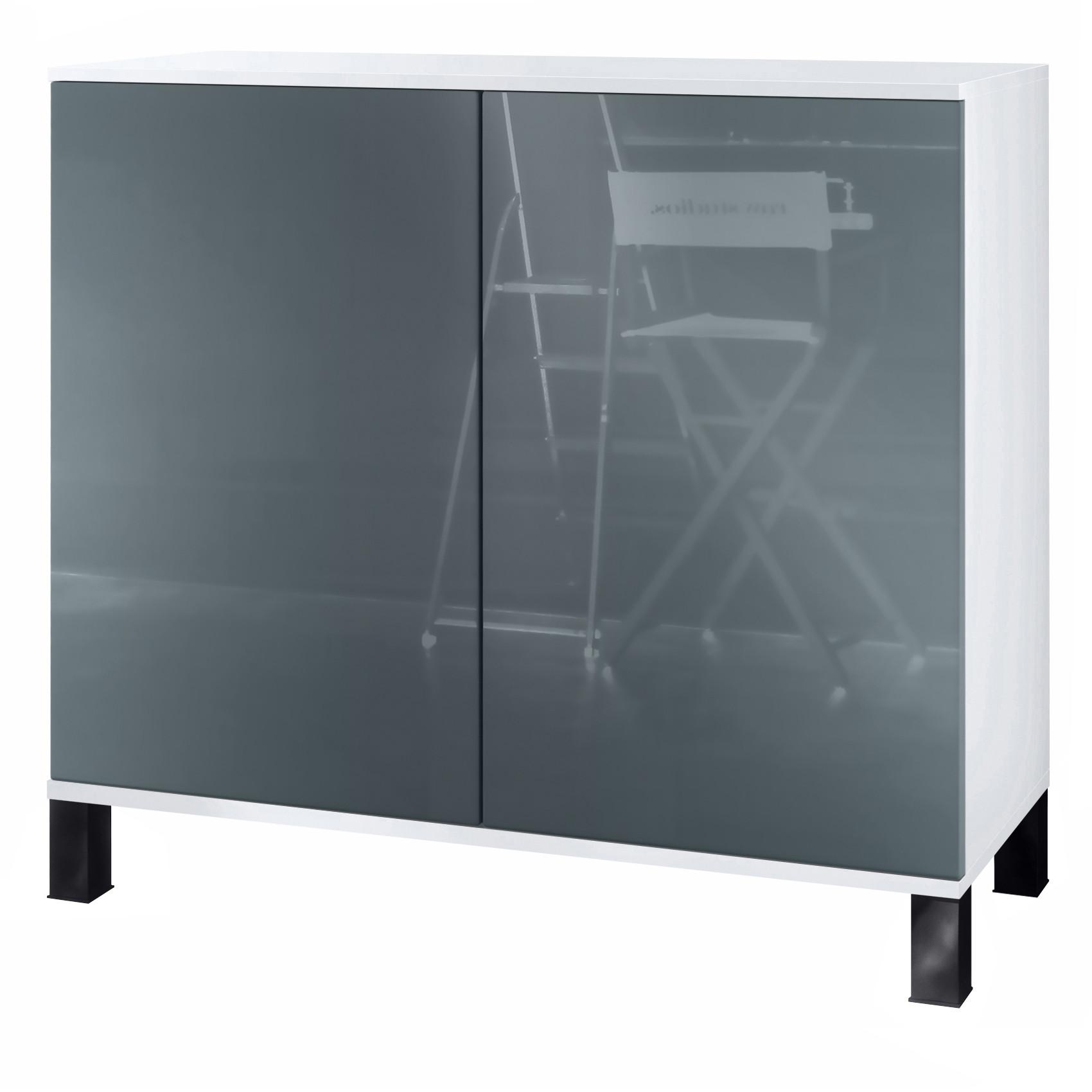 KOMMODE Skadu Grau Hochglanz - Grau, Holzwerkstoff (92.5/84.5/35cm) - Vladon