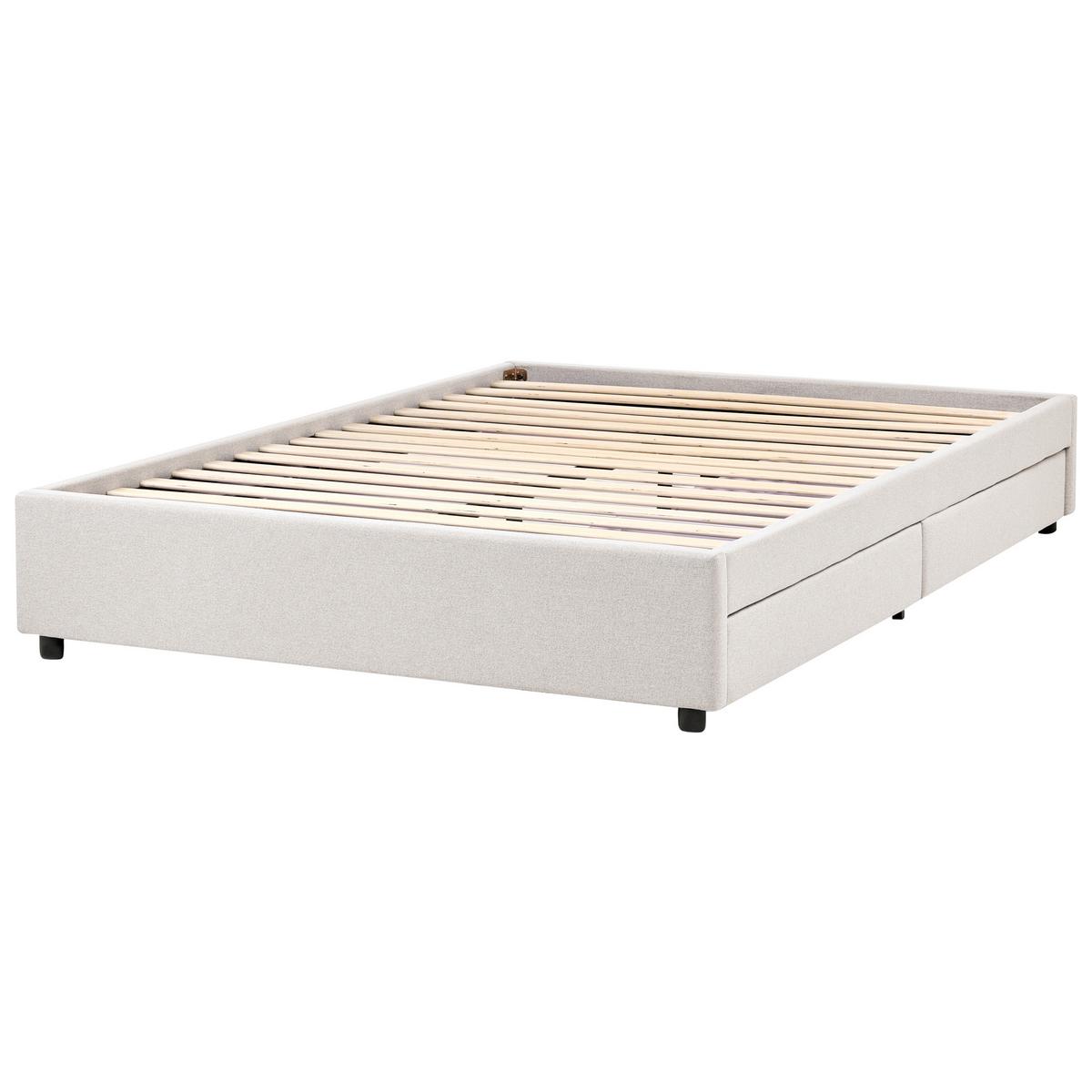 BETT mit Schubladen ohne Kopfteil 140/200 cm Stoff Hellbeige Prades - Beige, Textil (140/200cm) - Beliani