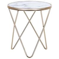 BEISTELLTISCH Marmor Optik weiß/gold 50 cm Meridian - Goldfarben/Weiß, Glas (50/50/55cm) - Beliani