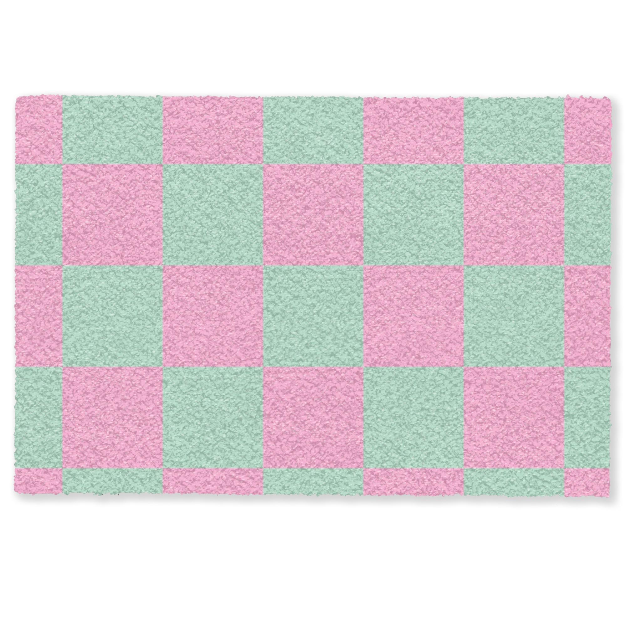 FUSSMATTE Schachbrettmuster - Grün - Rosa - Würfel Fußabtreter 90x60 cm - Mintgrün, Kunststoff (90/0.4cm) - MuchoWow