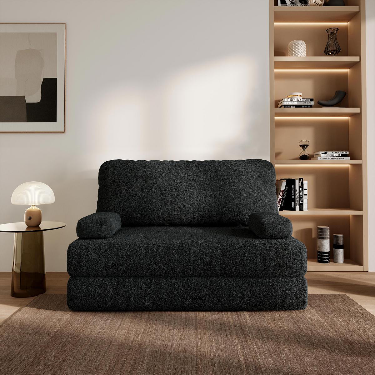 BETTSOFA KESTE aus Schaumstoff Bucle-Stoff Schwarz Schlaffunktion - Schwarz, Textil (140/86/60cm) - MASSENO