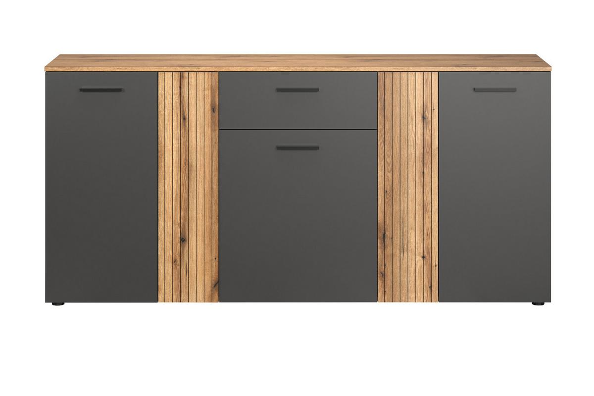SIDEBOARD grau, Evoke Eiche 181 cm, Kommode mit viel Stauraum - Eichefarben/Anthrazit, Holzwerkstoff/Kunststoff (181/86/38cm) - Top.Furn