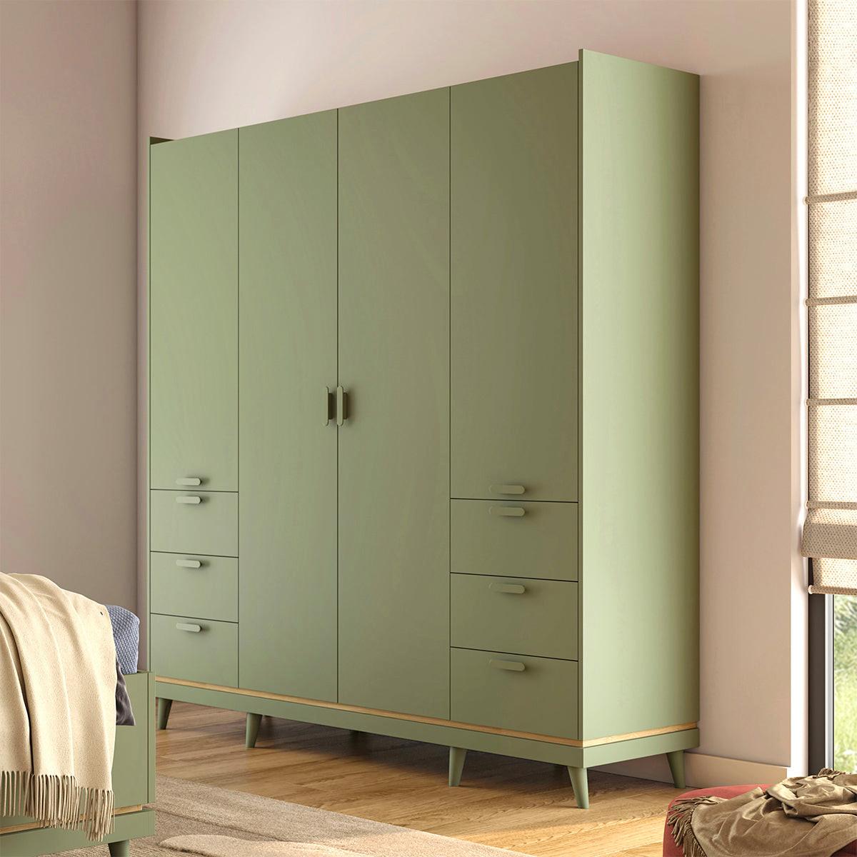 KLEIDERSCHRANK 4 Türen Sandy Grün - Grün, Holzwerkstoff (190/214.5/57.4cm) - Petits-meubles