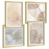 BILDER SET 4er Set - 50x50 cm & 40x60 cm Goldrahmen - Warme Aquarell-Pastelltexturen - Goldfarben, Kunststoff (50/50cm) - TULUP