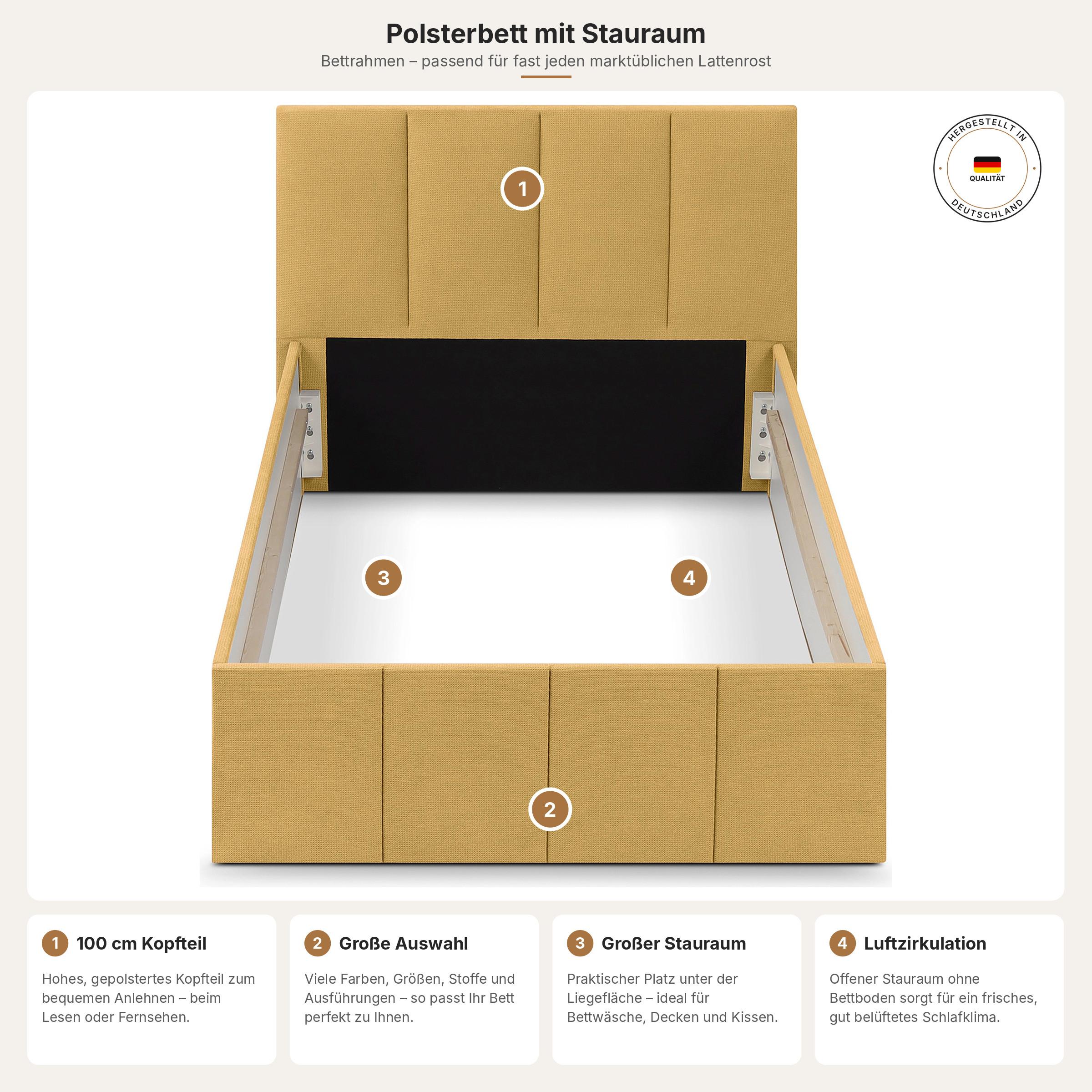 POLSTERBETT Dalas Gold 100 x 200 x 40 cm Stauraum Ohne Matratze und Lattenrost - Goldfarben, Holz (100/200cm) - Halmon Schlafkomfort Betten 