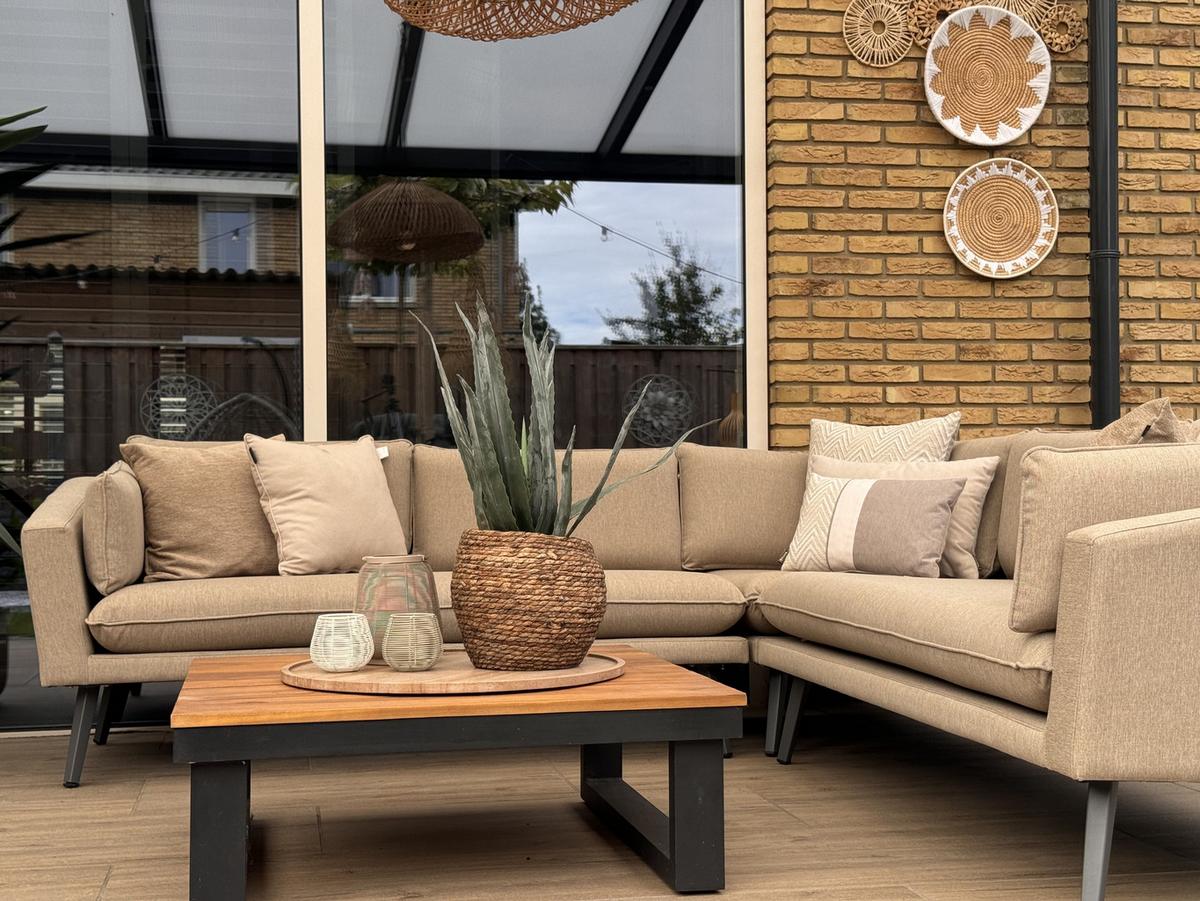 GARTEN ECKSOFA 5-Sitzer beige modular Loretello - Beige/Grau, Textil (243/70/243cm) - Beliani